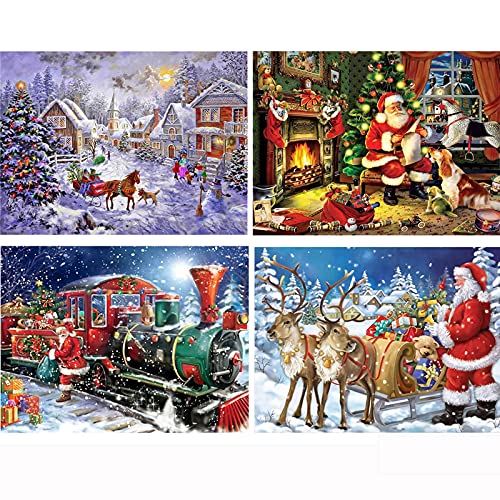 YAOYIN Diamond Painting, 5D Diamant Painting Bilder Weihnachten kinder mit Diamond Painting Zubehör, 4 Pack Diamant Painting Full Drill Set Weihnachtsmann Deko für Home Weihnachtsdeko(36 * 26CM) von YAOYIN