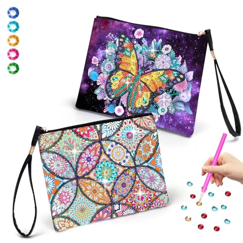 YAOYIN Diamond Painting Kinder, Basteln Mädchen 6 7 8 9 10 Jahre, Diamond Painting Mädchen Geschenk 6-12 Jahre, 2 Stücke Bastelset Mädchen 6-12 Jahre Kleine Kosmetiktasche (Farbe) von YAOYIN