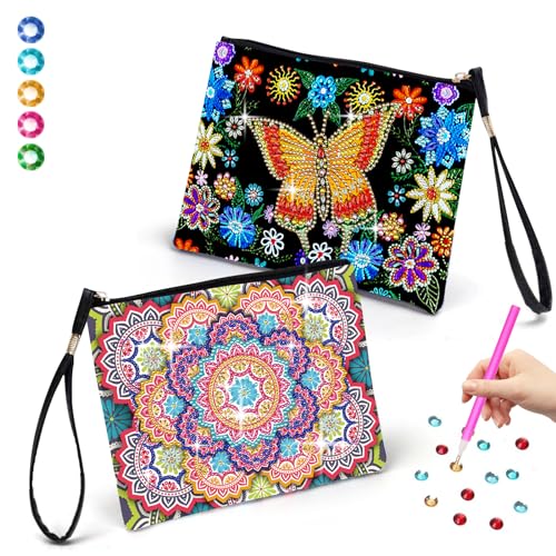 YAOYIN Diamond Painting Kinder, Bastelset Kinder ab 6 7 8 9 10 Jahre, Bastelset Mädchen 6 7 8 9 10 Jahre, Mädchen Geschenk 6-12 Jahre, 2 Stücke Diamond für Jungen 6-10 Jahre Kleine Kosmetiktasche von YAOYIN