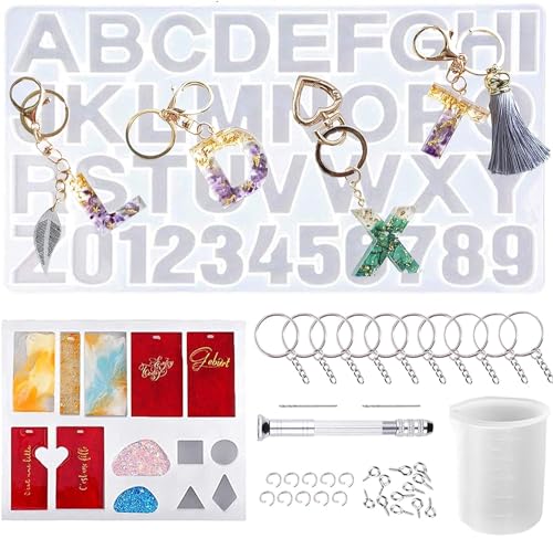 YAOYIN Epoxidharz Formen Resin Form - Silikonform Gießform 40 Stück DIY Harz Casting Formen Alphabet Silikon Schmucksache Herstellungs Form mit Silikon Tools Set mit Screw Eye Pins Dropper von YAOYIN