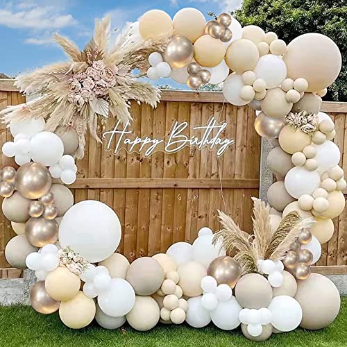 YAOYIN Luftballons Geburtstag Girlande, 120 Stück Beige Ballonbogen Girlande Kit, Beige Weißgold Luftballon Girlande für Boho Hochzeit, Geburtstagsdeko, Babyparty, Geschlecht Reveal Party Dekoration von YAOYIN