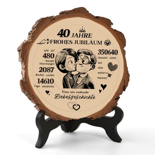 YAOZUP Rubinhochzeit geschenke, 40. Hochzeitstag Geschenk, Geschenke zum 40 Hochzeitstag Holzplakette Geschenke, Rubinhochzeit Deko Glücklich 40 Hochzeitstag Geschenke für Frau Mann Ehemann Ehefrau von YAOZUP