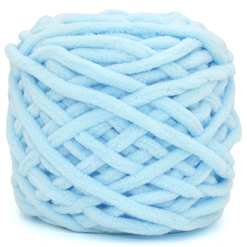 Dickes Chenille-Garn zum Häkeln, Seeblau, flauschiges Samt-Plüschgarn, dick, weich, klobiges Chenille-Garn, Babydeckengarn zum Häkeln, Stricken, Anfänger, 100 g, Seeblau von YARFOFUN