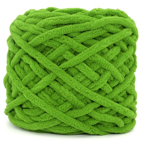 Dickes Chenille-Garn zum Häkeln, grasgrün, flauschiges Samt-Plüschgarn, dickes, weiches, klobiges Chenille-Garn, Babydeckengarn zum Häkeln, Stricken, Anfänger, 100 g (Grasgrün) von YARFOFUN