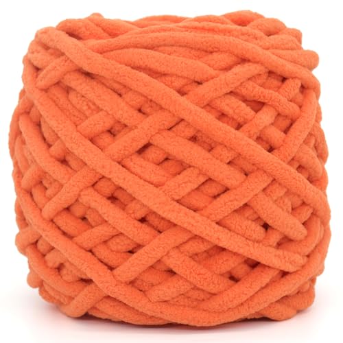 Dickes Chenille-Garn zum Häkeln, orangefarbenes flauschiges Samt-Plüschgarn, dickes, weiches, klobiges Chenille-Garn, Babydeckengarn zum Häkeln, Stricken, Anfänger, 100 g (Orange) von YARFOFUN