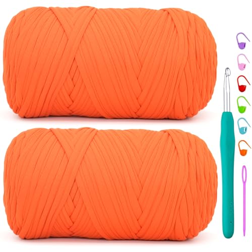 T-Shirt-Garn zum Häkeln, orangefarbenes T-Shirt, weicher, elastischer Stoff, grob, dick, T-Shirt-Häkelgarn zum Häkeln, Stricken, Anfänger, Handstricken, Tasche, Basteln, Heimdekoration, 2 x 400 g T-Shirt-Garn zum Häkeln, orangefarbenes T-Shirt, weicher, elastischer Stoff, grob, dick, T-Shirt-Häkelgarn zum Häkeln, Stricken, Anfänger, Handstricken, Tasche, Basteln, Heimdekoration, 2 x 400 g von YARFOFUN