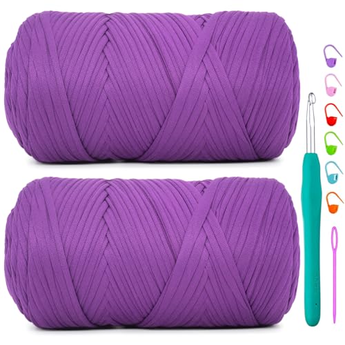 T-Shirt-Garn zum Häkeln, violettes T-Shirt, weicher, elastischer Stoff, grob, dick, T-Shirt-Häkelgarn zum Häkeln, Stricken, Anfänger, Handstricken, Tasche/Basteln/Heimdekoration, 2 x 400 g, Violett, 2 T-Shirt-Garn zum Häkeln, violettes T-Shirt, weicher, elastischer Stoff, grob, dick, T-Shirt-Häkelgarn zum Häkeln, Stricken, Anfänger, Handstricken, Tasche/Basteln/Heimdekoration, 2 x 400 g, Violett, 2 von YARFOFUN