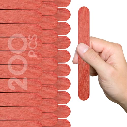 200 Stück Holz-Bastelstäbchen rot – 11,4 cm, Jumbo-Stielstäbchen, flach, zum Basteln, Holzstäbchen, rot, Jumbo-Bastelstäbchen für Bastelarbeiten, DIY, Lebensmittelqualität, Eis am Stiel von YARRD