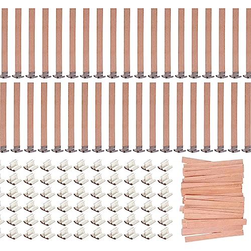 200 Stück Dochte aus Holz für Kerzen – 100 Holzdochte und 100 Kerzendocht-Clips für Kerzenherstellung, Holzkerzendochte für Sojawachs, Holzdochte für Kerzenherstellung, Zubehör zur Kerzenherstellung von YARRD