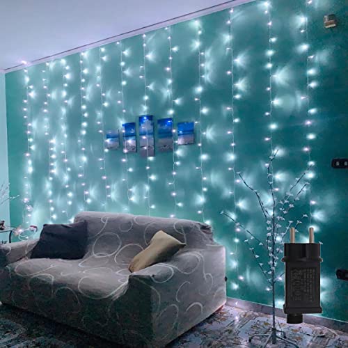 YASENN lichtervorhang 3x3m stecker Fenster Vorhang Lichterkette 300LED 8 Modi Lichterketten für Vorhang Fenster, Weihnachtshochzeit Hausgarten Schlafzimmer(Kaltes Weiß) von YASENN