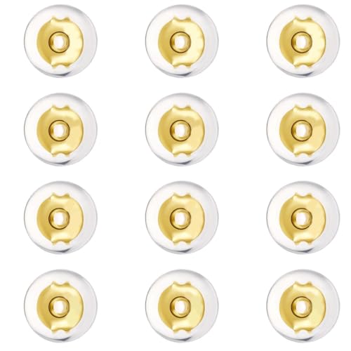 YATEICBC 12 Stück/6 Paar Ohrstöpsel, Ohrstecker,Ohrringverschlüsse,Silikon-Ohrringe, baumelnde Ohrringe, antiallergene Ohrstecker (Gold) von YATEICBC