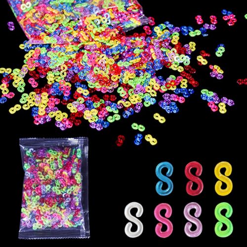 YATEICBC 500 Stück Bunte S-förmige Clips, bunte Loom-Bänder, Schnallenclips, Kunststoff-Gummiclips, Bastel-Gummiclips, Armband-Schmuckzubehör, Häkelnadeln von YATEICBC