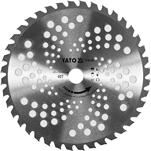 YATO Profi Sägeblatt für Motorsense, Durchmesser: 255 mm (25,5 cm), Aufnahme: 25,4 mm, 40 Zähne, aus massivem Hartmetall, stabil scharf langlebig, Freischneider Grasmesser Trimmer Kreissägeblatt von YATO