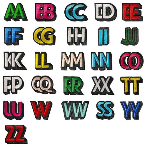 Buchstaben Aufnäher zum Aufbügeln 52 Stück Patches zum Aufbügeln， Aufnäher Glitzer Buchstaben Schriftzug zum Aufbügeln Genähte Stickerei Aufnäher Kleidung Patches zum Aufbügeln (Colored letters) von YAVO-EU