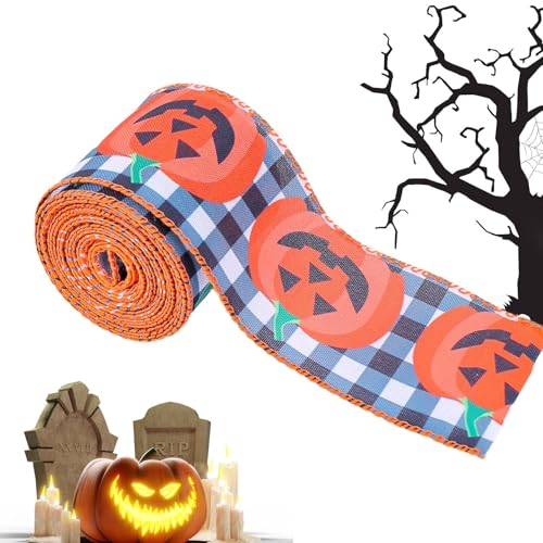 Halloween-Handwerksband, kabelgebundenes Band – dekoratives Band mit 16,4 Fuß, Kürbisschädel zum Thema Halloween, Bastelband zum Verpacken von Schleifen, Zubehör von YAVQVIN