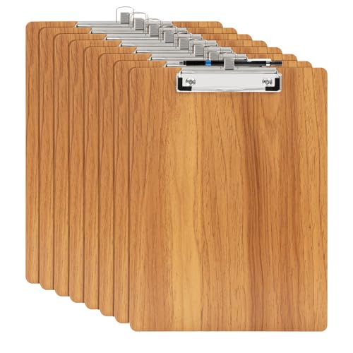 YAWOIRG Klemmbrett Holz A4,8 Stück Klemmbrett A4 mit Stifthalter,A4 Klemmbrett aus Holz,A4 Klemmbretter,A4 Clipboard,Schreibbrett Klemmbrett für Unternehmen,Büro,Schule oder Restaurant von YAWOIRG