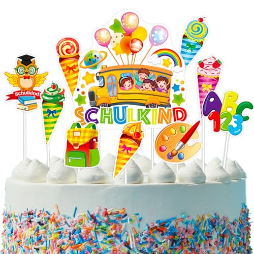 Tortendeko Einschulung,19 Stück Schulanfang Tortendeko,Schulkind Cake Topper Buchstaben Kuchen deko, für Schulkind Junge Mädchen Geschenk und Einschulung Party Deko (A) von YAXZIM