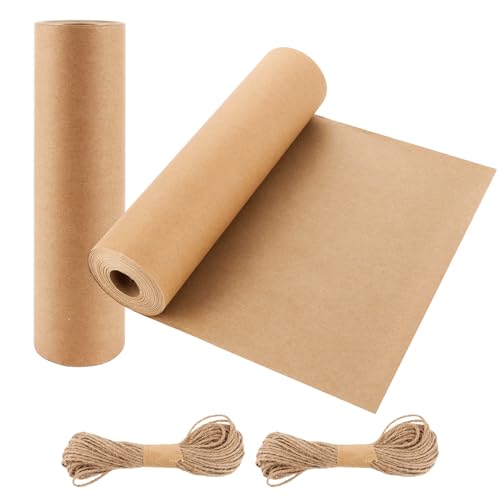 YAYODS 2 Packpapier Rolle - 30cmx30m Braun Kraftpapier Rolle mit 20m Schnur - Natürliches Recyclingpapier Verpackungspapier - Geschenkpapier Kraftpapierrolle als Verpackungspapier, Geschenkverpackung von YAYODS