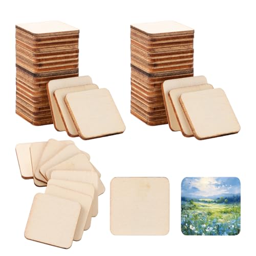 YAYODS 400 Stück Quadrat Unvollendete Stücke - 2.5 x 2.5CM Eselspiel mit Buchsbaum-Spielsteinen aus Holz - Blanko Naturholz Holzplättchen mit Runde Ecke für Malerei, Hochzeit, Weihnachten, Dekoration von YAYODS