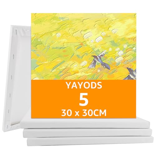 YAYODS 5 Stück Leinwand 30x30 - Leinwand zum Bemalen - Weiße Leinwände Set - Keilrahmen 30x30 - Leinwände zum Bemalen - Keilrahmen Set - Leinwand Keilrahmen für Öl-, Gouache-, Acrylfarben geeignet von YAYODS