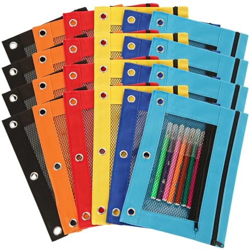 YAYODS Federmäppchen für 3-Ringordner, Bindertaschen mit Reißverschluss, verschiedene Farben, Federmäppchen mit Reißverschluss, für Schule, Bürobedarf, 6 Farben, 24 Stück von YAYODS