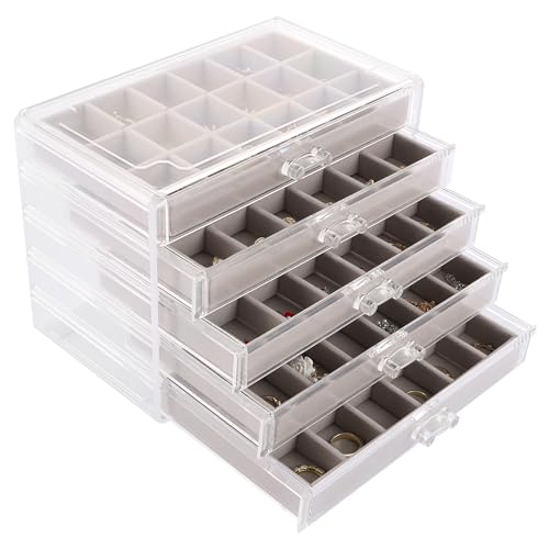 YAYODS Schmuckaufbewahrung Acryl - 5 Schubladen Schmuck Organizer - Schmuckschatulle Beige für ohrringe, Ringe, Jewellery von YAYODS