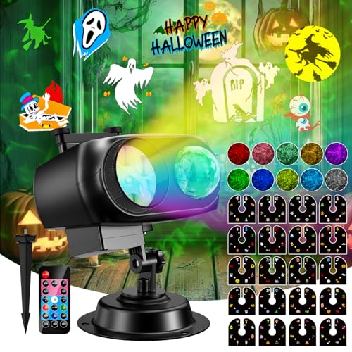 YAZEKY Halloween Projektor Weihnachten Aussen - 20 Filme LED Projektionslampe mit 8 Muster 10 Farben, Wasserdichte Weihnachtsbeleuchtung Projektor Lampe mit Fernbedienung für Party Weihnacht Deko von YAZEKY