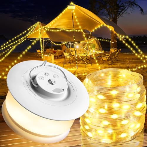 YAZEKY LED Camping lichterkette Aufrollbar - 10M Tragbare Lichterkette Outdoor mit 9 Beleuchtungsmodi, USB Wiederaufladbar IPX4 Wasserdicht Campinglampe für Camping Garten Dekoration Wandern von YAZEKY