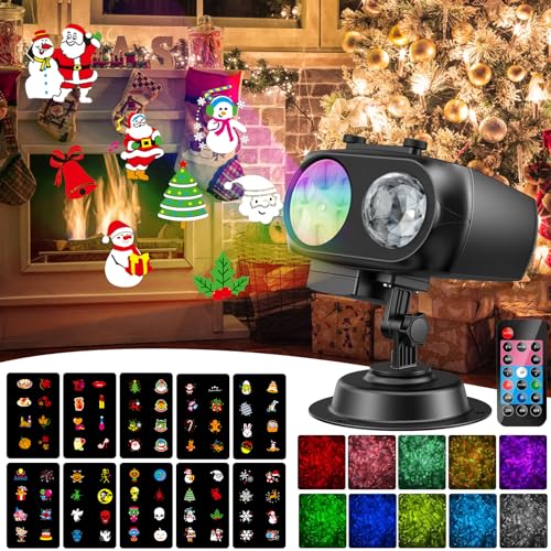 YAZEKY LED Projektor Weihnachten Aussen 2-in-1 LED Projektionslampe Weihnachten außen mit Fernbedienung (8 Muster und 10 Farben) von YAZEKY