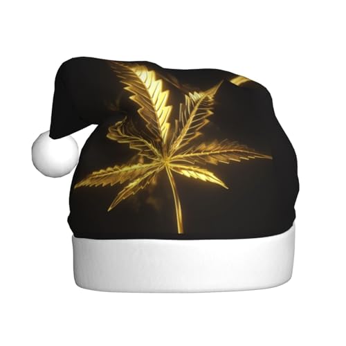 YAzgaN Goldene Cannabis-Weihnachtsmütze, Unisex, für Erwachsene, Plüschmaterial, weich und leicht, ein tolles Accessoire für festliche Weihnachtskostümpartys. von YAzgaN