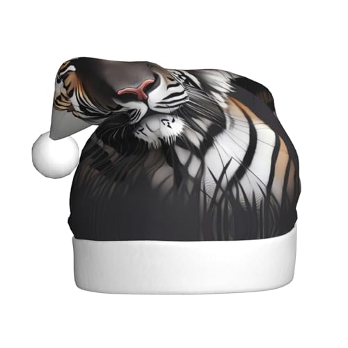 YAzgaN Tiger at Rest Weihnachtsmütze, Unisex-Erwachsenen-Weihnachtsmannmütze, Plüschmaterial, weich und leicht, ein tolles Accessoire für festliche Weihnachtskostümpartys. von YAzgaN