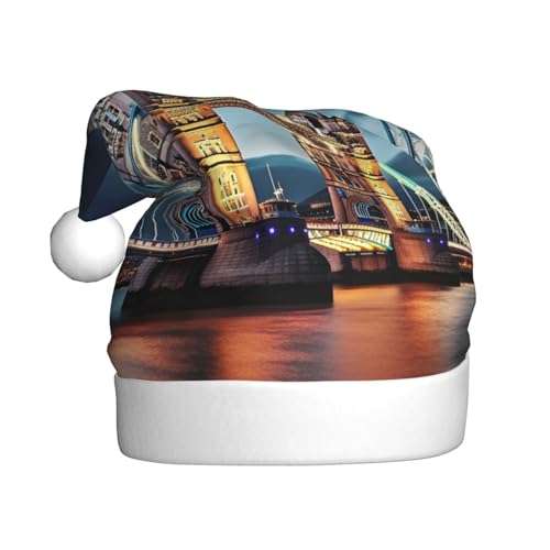 YAzgaN Weihnachtsmütze, Motiv: Tower Bridge in London, Unisex, für Erwachsene, Plüschmaterial, weich und leicht, ein tolles Accessoire für festliche Weihnachtskostümpartys. von YAzgaN