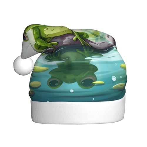 YAzgaN Weihnachtsmütze Frosch im Teich, Unisex, für Erwachsene, Plüschmaterial, weich und leicht, ein tolles Accessoire für festliche Weihnachts-Kostümpartys. von YAzgaN