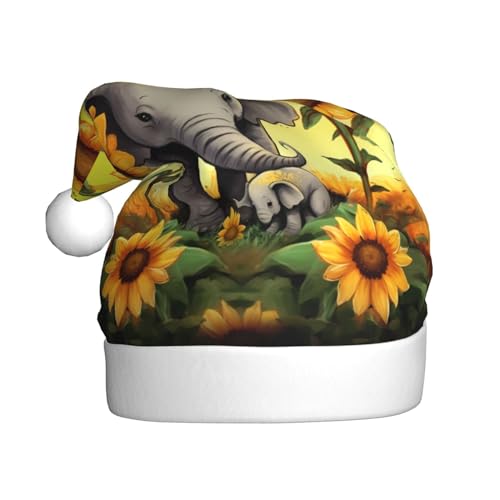 YAzgaN Weihnachtsmütze für Mutter und Baby, Elefant, Sonnenblumen, Unisex, Erwachsene, Plüschmaterial, weich und leicht, ein tolles Accessoire für festliche Weihnachts-Kostümpartys. von YAzgaN