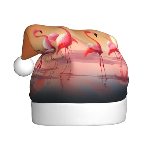 YAzgaN Weihnachtsmütze mit Flamingo-Motiv, Unisex, für Erwachsene, Plüschmaterial, weich und leicht, ein tolles Accessoire für festliche Weihnachts-Kostümpartys. von YAzgaN