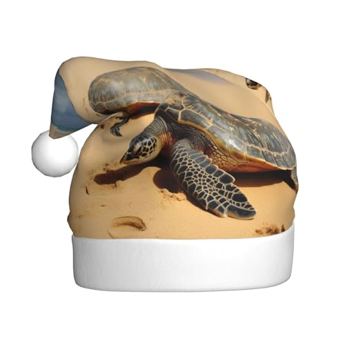 YAzgaN Weihnachtsmütze mit Schildkröten am Strand, unisex, für Erwachsene, Plüschmaterial, weich und leicht, ein tolles Accessoire für festliche Weihnachtskostümpartys. von YAzgaN