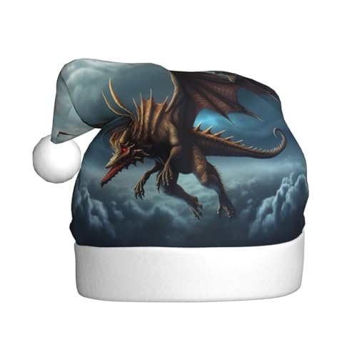 YAzgaN Weihnachtsmütze mit fliegendem Drachen, Unisex, für Erwachsene, Plüschmaterial, weich und leicht, ein tolles Accessoire für festliche Weihnachtskostümpartys. von YAzgaN