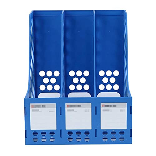 Aktenregal, Möbel-Aufbewahrungsbox for Schreibwaren, Aufbewahrung mit 3 vertikalen Fächern und stabilem Zeitschriftenablagehalter, Schreibtisch-Organizer, Aktenordner(Blue_25.5X29.2X29.1Cm) von YBAAKZIIR