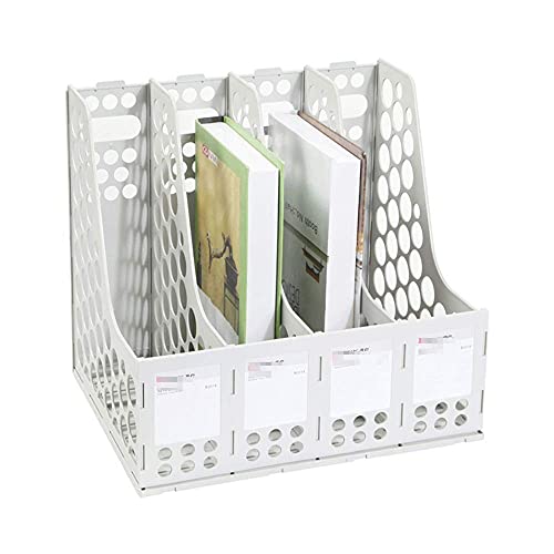 Aktenregal, Möbel Schreibwaren Lagerung Box Dokument Schrank Rack Display Robust Desktop 4 Abschnitt Magazin Kunststoff Halter Rahmen Datei Teiler(Gray_26.1X25.6X29.7Cm) von YBAAKZIIR