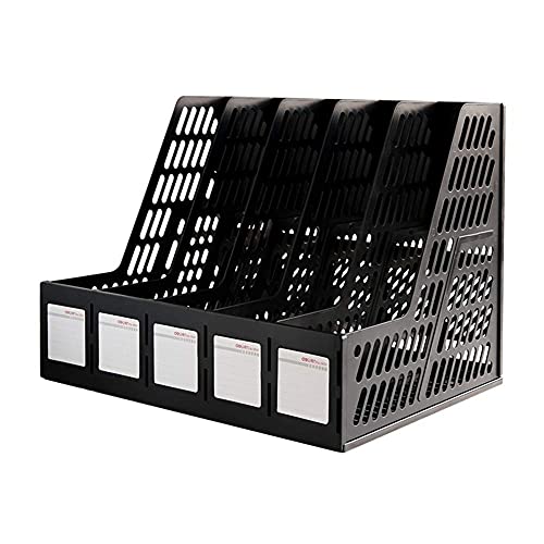 Aktenregal, Möbel Schreibwaren Lagerung Box Rahmen Datei Teiler Dokument Schrank Rack Display Stabile Desktop 5 Abschnitt Magazin Kunststoff Halter(Black_34X26X26Cm) von YBAAKZIIR