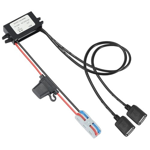 YBBOTT 12/24 V auf 5 V 2 USB-AF DC-DC Step Down Adapter 12/24 V auf 5 V 3 A Konverterregler mit Kabel 2 USB AF 34 cm für CNC-Geräte Switch Photovoltaik-Panel usw von YBBOTT