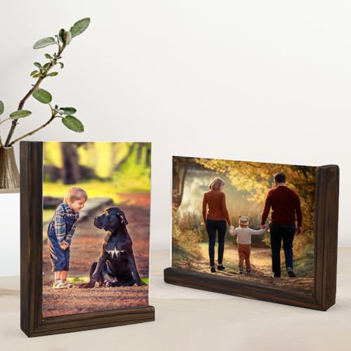 YBCCBY 2er Set Bilderrahmen Holzsockel Fotorahmen Holz L Förmigem Photo Frame 13x18cm Holzbilderrahmen Vintage mit 2 Doppelseitig Transparent Acryl Glas Fotos Tischaufsteller für die Tischplatte von YBCCBY