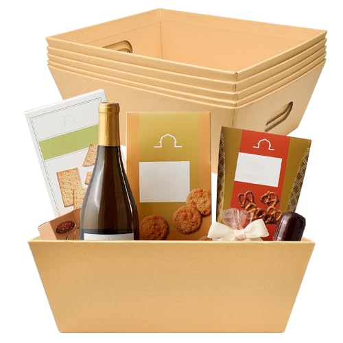 YBCCBY 6 Stück Präsentkorb Leer Pappe Geschenkkörbe Karton Geschenkkisten Große Geschenke Korb mit Griffen Kraftpapier Aufbewahrungskorb Pappbox Gift Basket Präsentkorb Karton für Geschenkpakete von YBCCBY