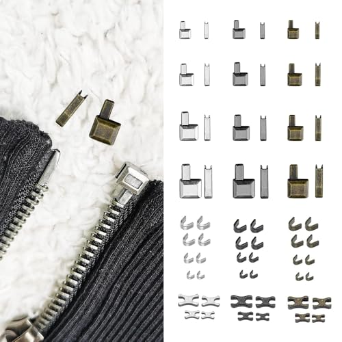 YBCCBY 60 Stücke Reißverschluss Reparatur Set Zinklegierung Reißverschlussstopper Reparaturset Reißverschluss Endstücke Endlosreißverschluss Stopper Zipper Reparatur Set Schieber für Jacke Nähen von YBCCBY