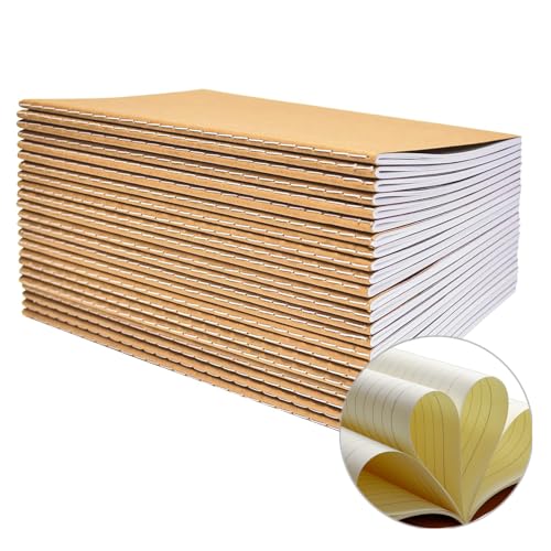 YBCPACK Kraft Notizbuch A5 Liniert, 20 Notizbücher Set, Klein Notizheft mit 60 Seiten (30 Blätter), Notizblock für Büro, Schule & Reisen (21x14cm) von YBCPACK