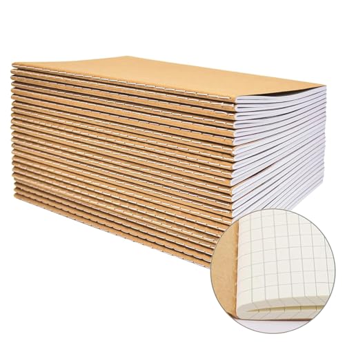 YBCPACK Kraft Notizbuch a5 Kariert, 20 Notizbücher Set, Kariert Notizheft mit 60 Seiten (30 Blätter), Notizblock für Büro, Schule & Reisen (21x14cm) von YBCPACK