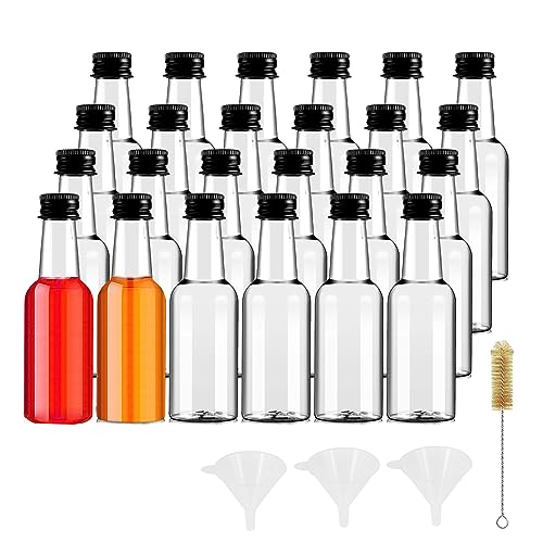 YBCPACK kleine flaschen zum befüllen 24 Stück - 50ml Mini Shot fläschchen mit Deckel für Hochzeit, Party, Kunst - Inklusive 3 Mini Plastik Trichter und 1 Bürste von YBCPACK