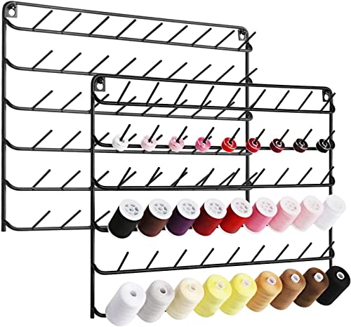 YBING 2er Set 54 Spulen Nähgarnhalter, Garnhalter/Fadenhalter Organizer, Metallständer zum Organisieren zum Aufhängen für Stickerei, Quilten, Nähen(Schwarz) 54-Spool Sewing Thread Holder Organizer von YBING