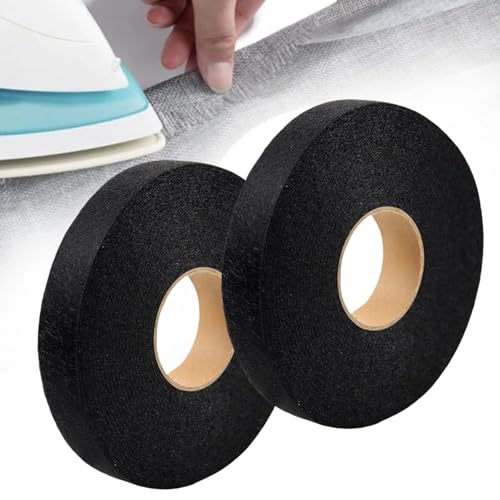 YBJUTT Iron-On Double-Sided Fabric Tape for Sewing & DIY, Iron on Double Sided Fabric Tape, Double Sided Fabric Tape Heavy Duty Iron, For Trousers, Clothes,Jeans, Skirt, Curtains, Etc (Black,1cm) von YBJUTT