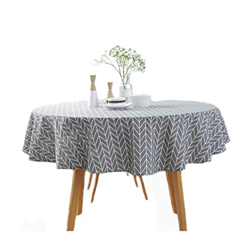 YBK Tech Weiche Tischdecke aus Baumwolle und Leinen, rund, für runden Tisch oder quadratischen Tisch, geometrische Muster (grau, 150 cm Durchmesser) von YBKTEX